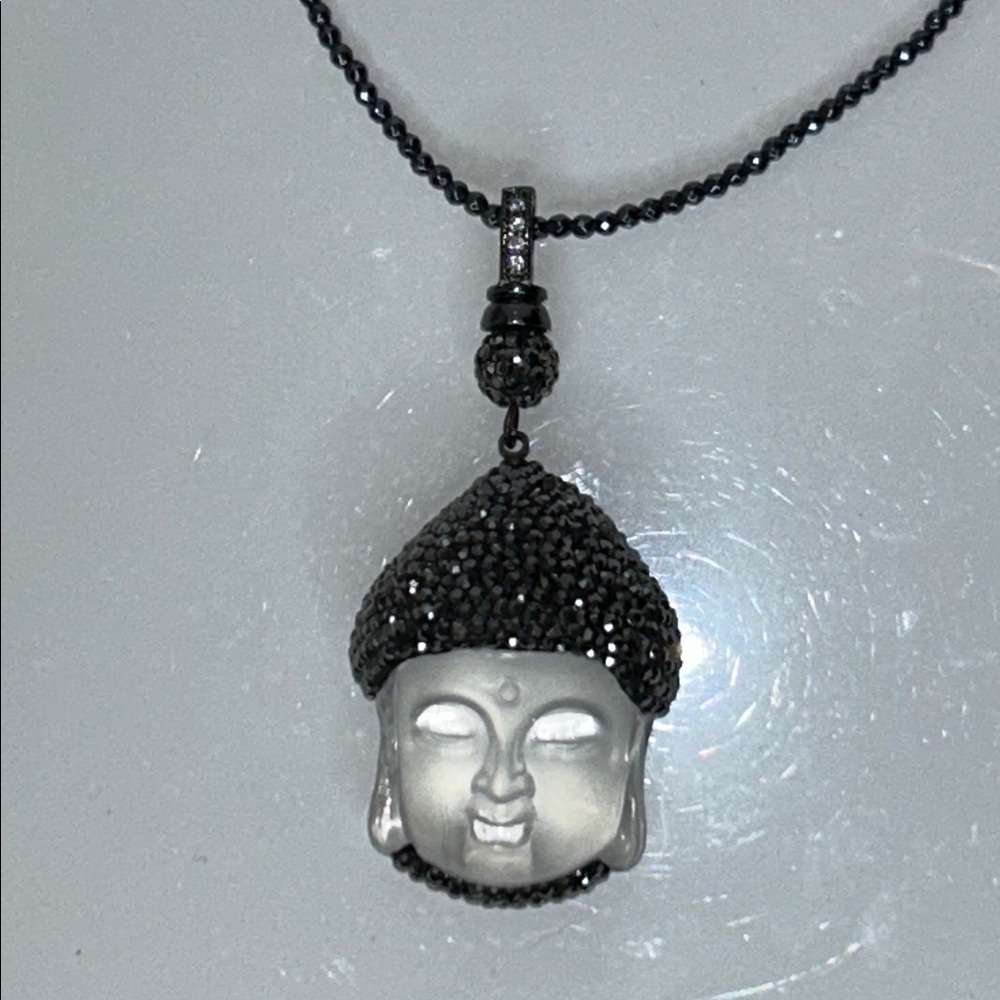 NWOT Glass Buddha Head Enhancer Pendant With Beaded Gemstone Necklace Boho